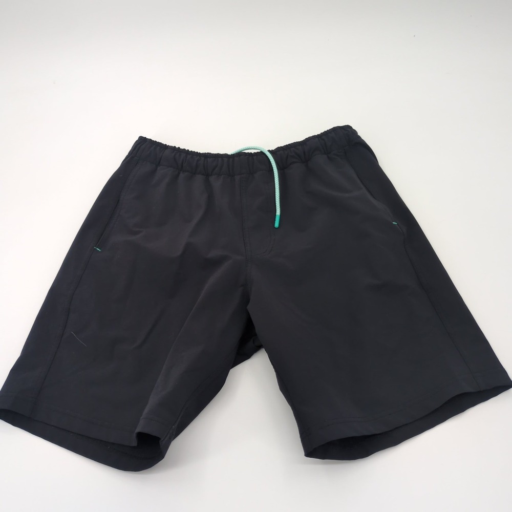 Myles Everyday Shorts Mens Small S Black Teal Drawstring Gym Running 4Wa